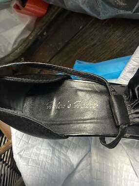 Helen's Heart Black Satin Ruffle Peep Toe Heels Size 9